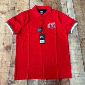 GSL denim brand embroidered red polo shirt men's medium